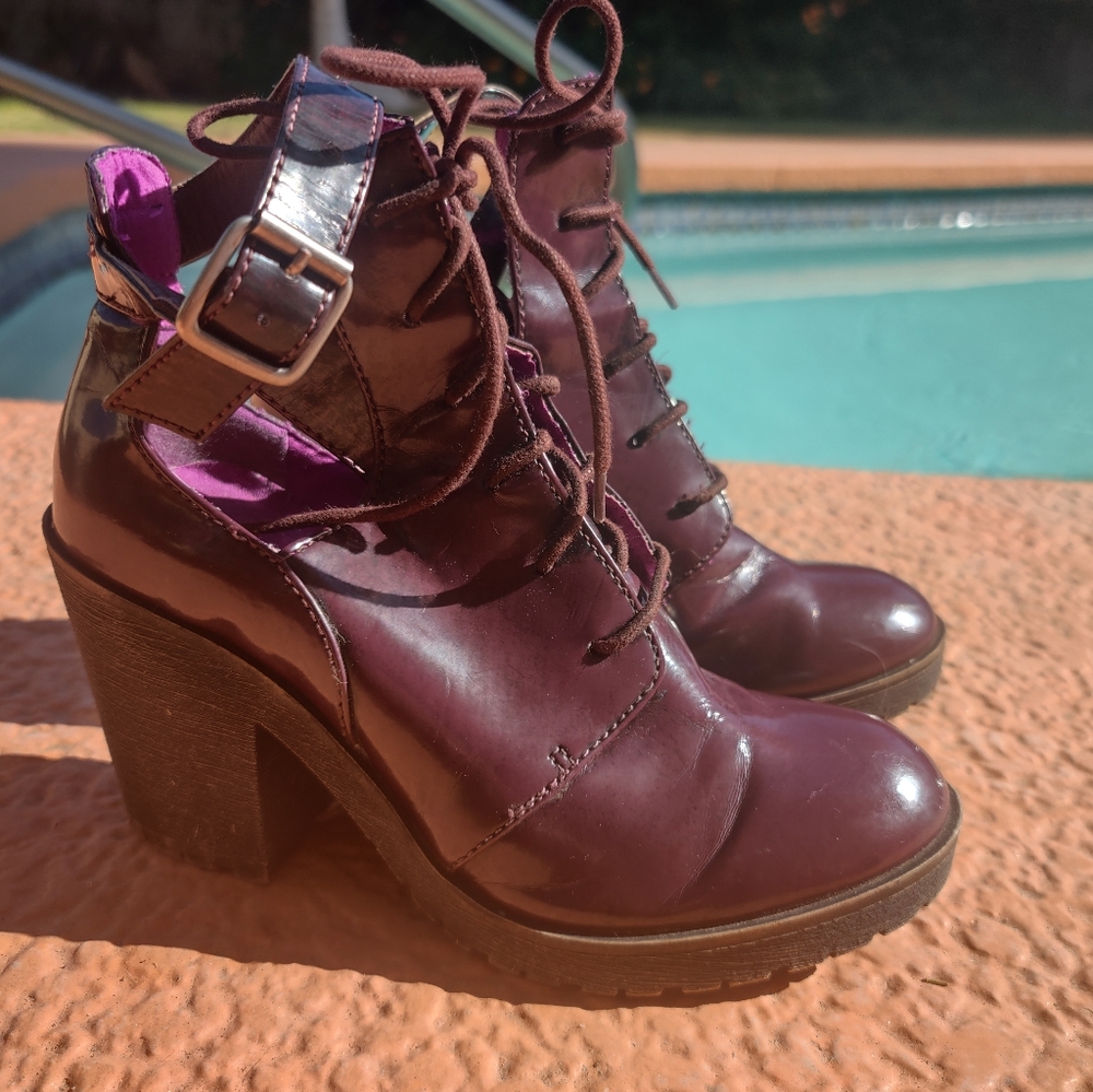 Plum Synthetic Leather London Rebel ankle boots